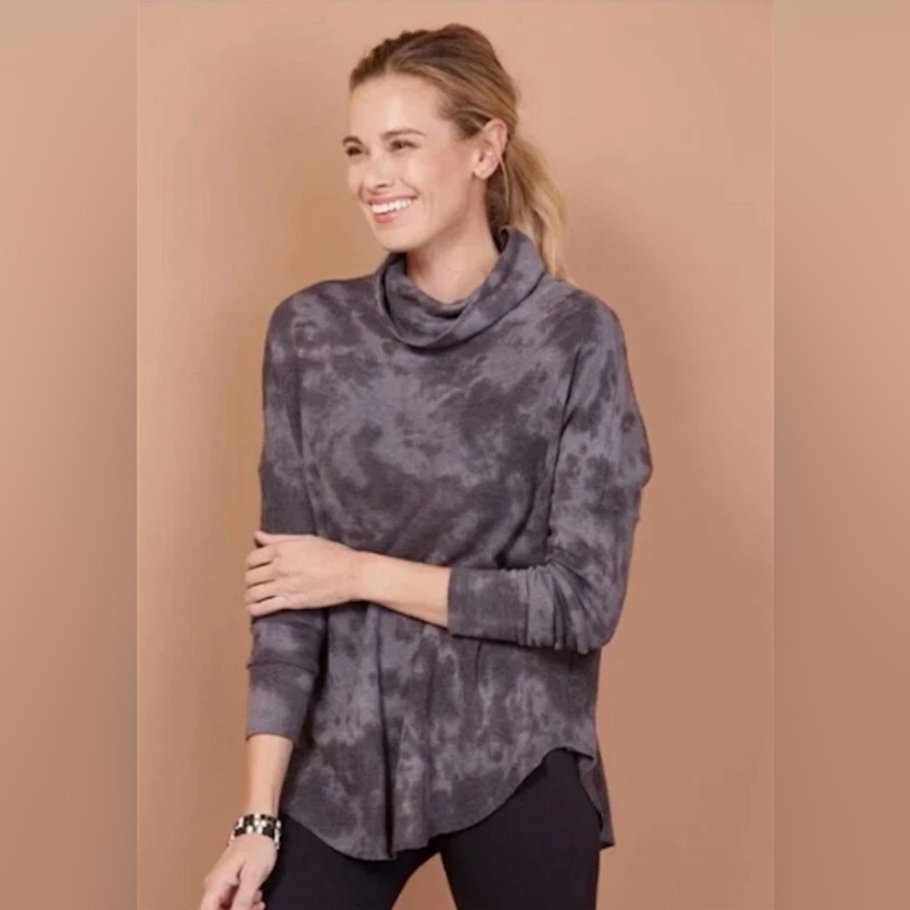 Michael Stars Marcy Thermal Blue Camo Turtle Neck